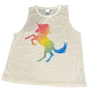 Stranded Confetti multi-colored Unicorn on Cream Women’s Tank NWOT XS